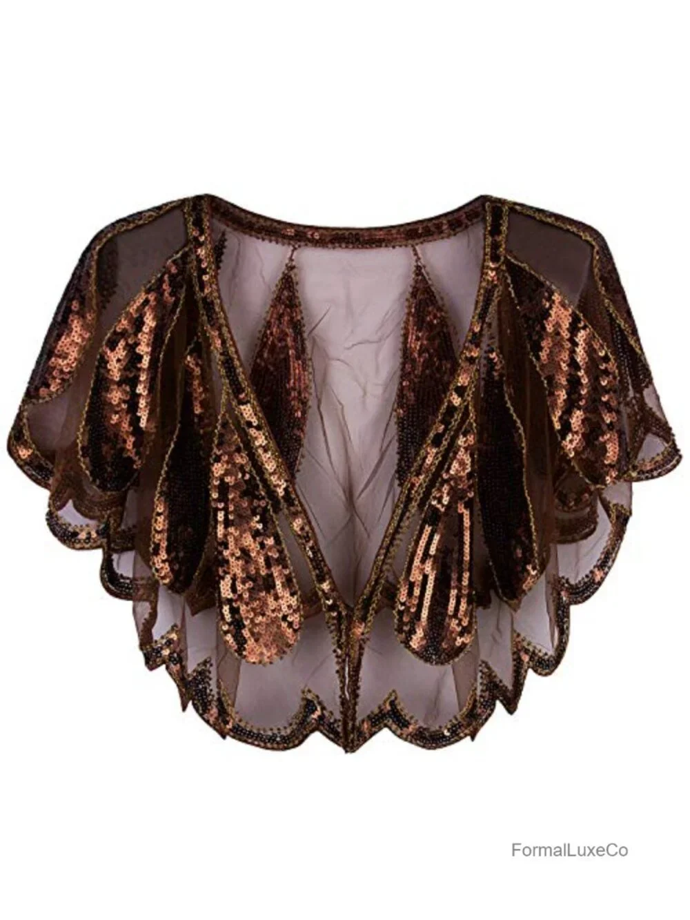 1920s Sequin Beaded Shawl Wrap Art Deco Flapper Evening Cape Cover Up